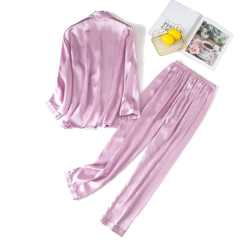 Pajamas for women pyjamas 100% pure silk 19mm sleepwear night suit home wear 2 pieces/set