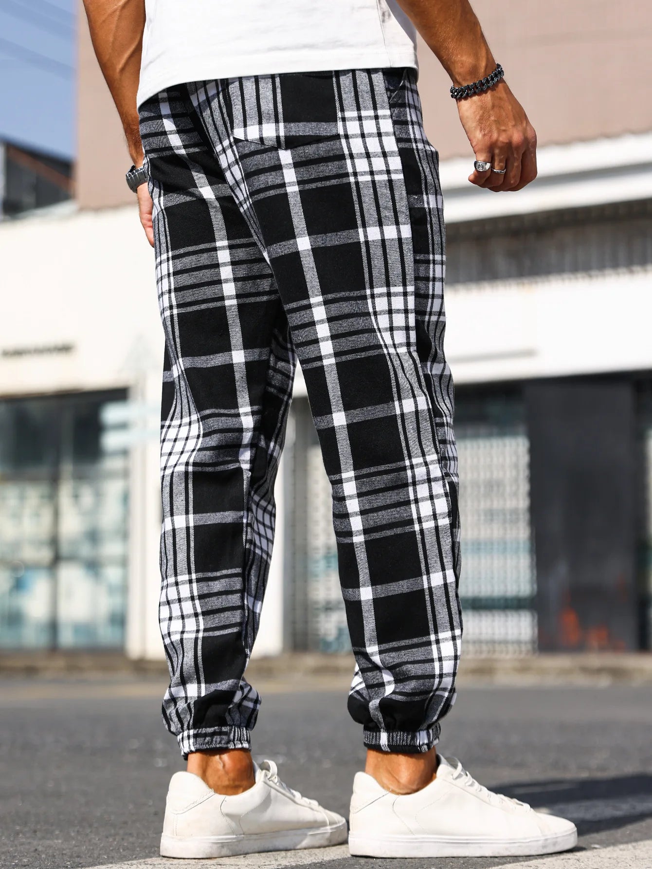 Men's Plaid Print Cuffed Casual Trousers Comfortable Sleepwear Pajamas Pants for Relaxed Style