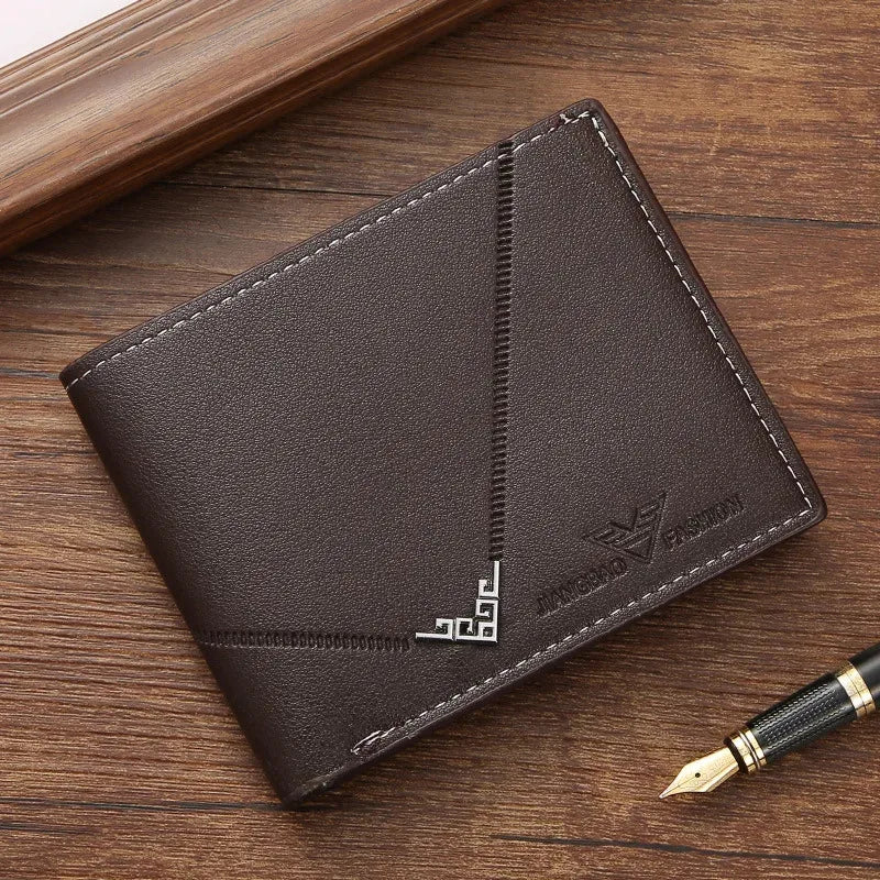 Men's wallet, leather short multiple card holder, wallet, credit card, ID card holder, casual men's business men's double fold