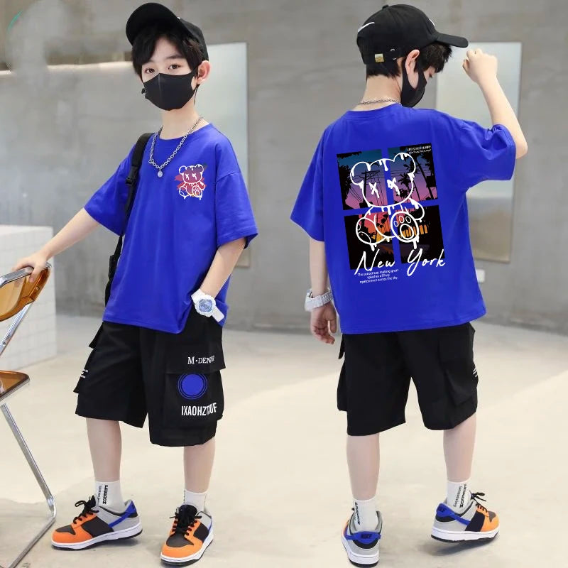 Korean Children's Clothes 2025 Summer Tops Art New York City Graphic T Shirts Cotton Baby Boys Short Sleeves Shirt Kids Clothes