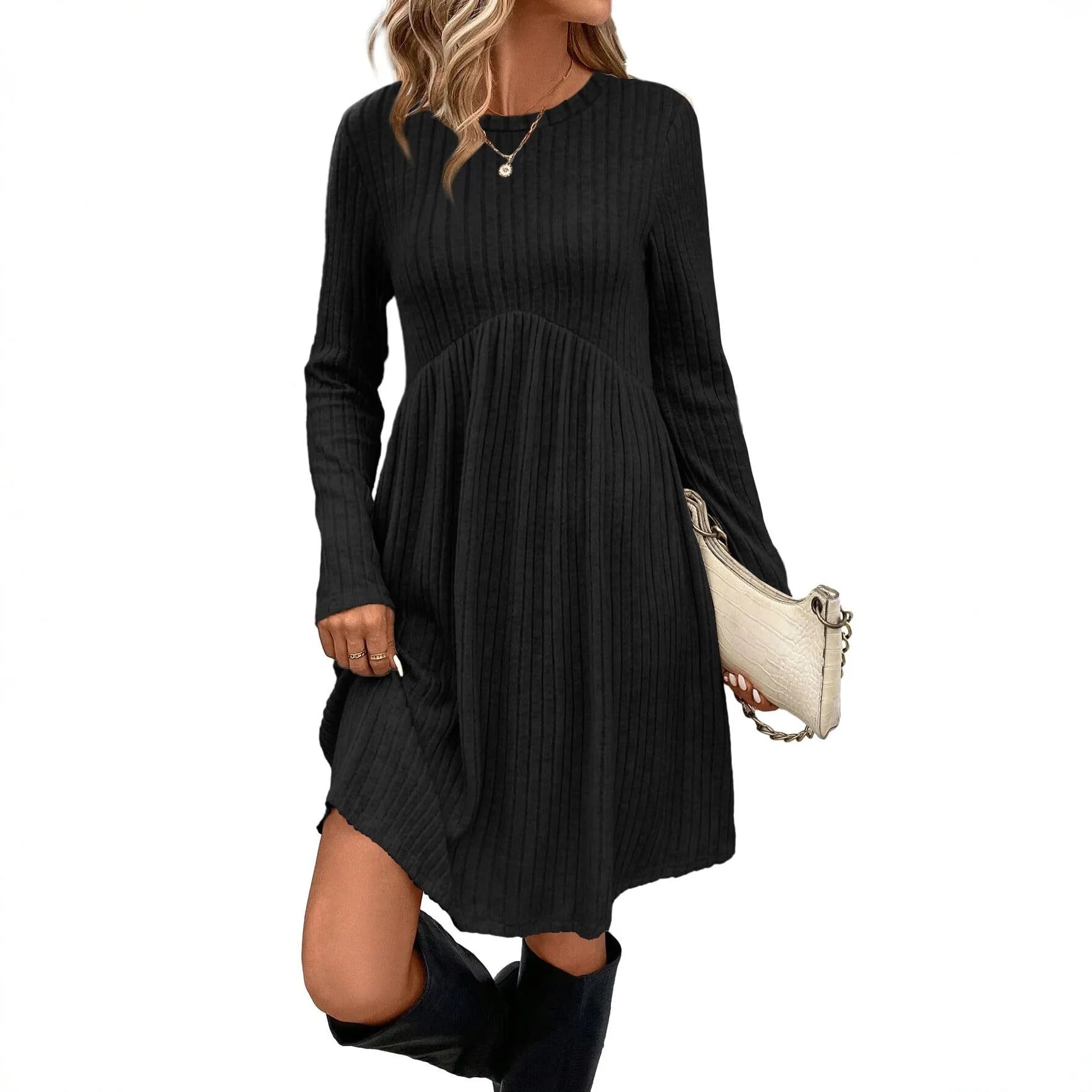 Dresses 2025 Woman Knitted Dress Slim Solid Color Simple Style Vestidos Long Sleeves All-match Casual Elegant Temperament Trendy
