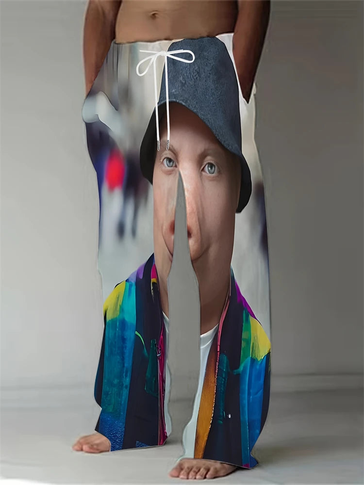 Funny Pig Face Casual Pants Mens Large Size Fashion Beach Pants Spring And Summer Festival Loose Fit Breathable Drawstring Pants