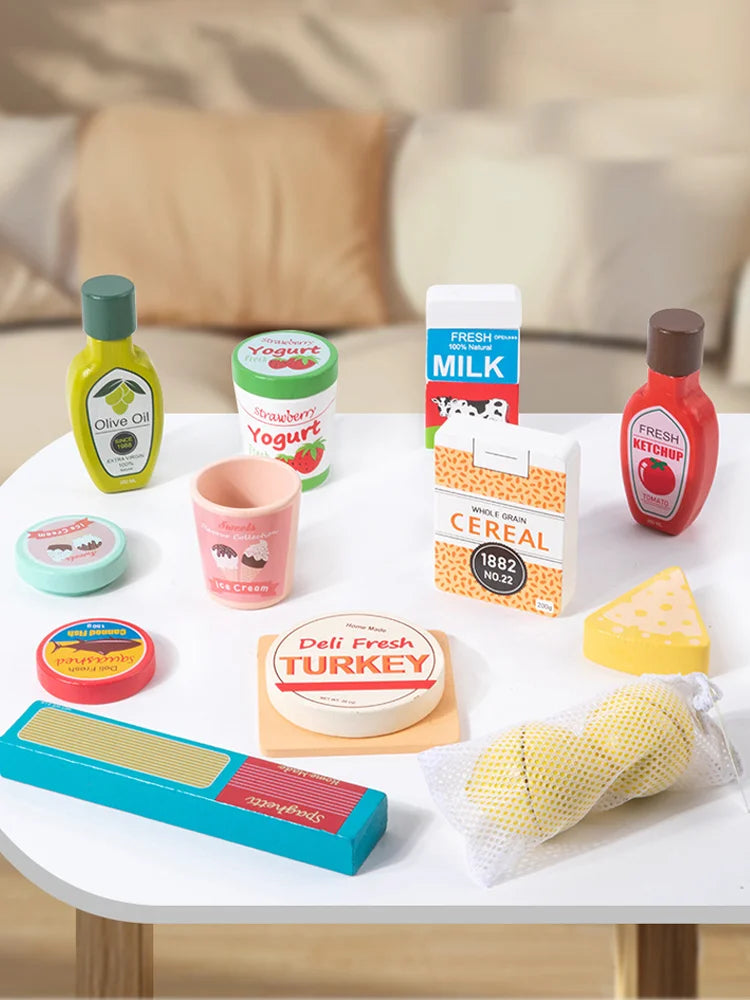 Kids Pretend Play Simulation Kitchen Food Toys Wooden Food Play Set Imitation Game Houseplay Roleplay Toy for Girls Children