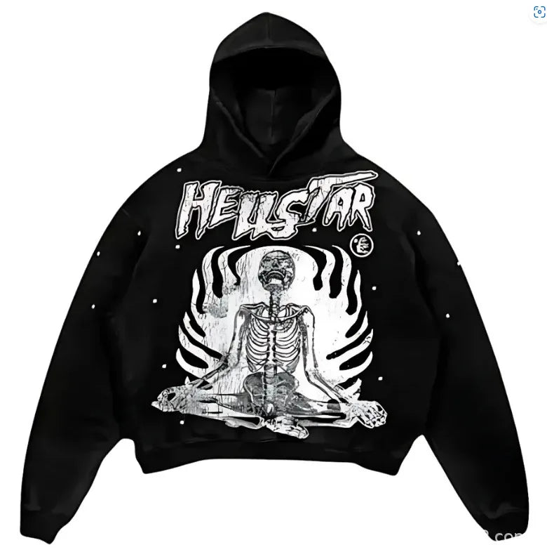 European and American Popular Skull Letter Printed Hoodie Harajuku Style Y2K Street Couple Outfit Spring and Autumn Hoodie