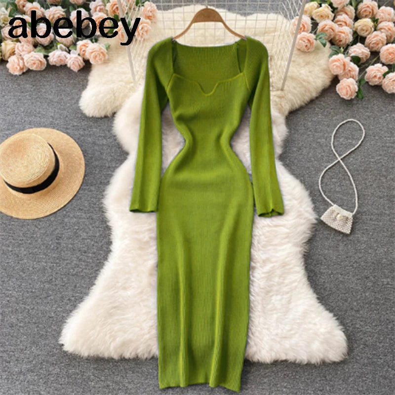 Dresses For Women 2026 Sexy Strapless Ribbed Knitted Bodycon Dress Women Winter Long Sleeve Midi Sweater Dress Clothes
