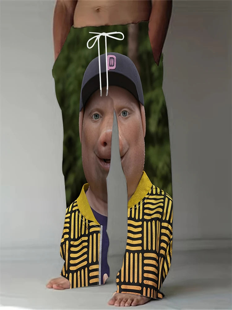 Funny Pig Face Casual Pants Mens Large Size Fashion Beach Pants Spring And Summer Festival Loose Fit Breathable Drawstring Pants