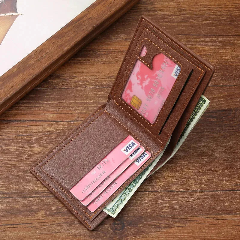Men's wallet, leather short multiple card holder, wallet, credit card, ID card holder, casual men's business men's double fold