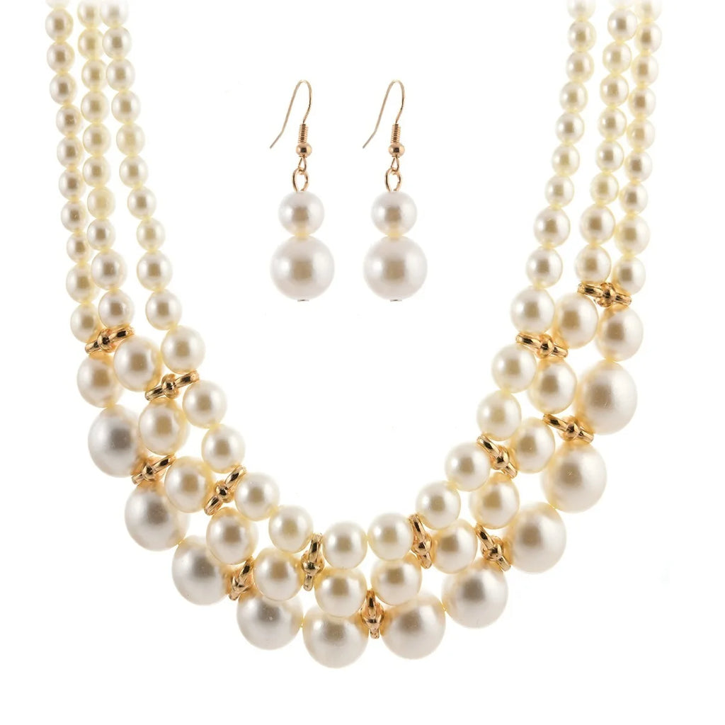 Bridal Wedding Jewelry Set New Fashion Multi layer Handmade Imitation Pearl Necklace and Earrings Women's Party Accessories