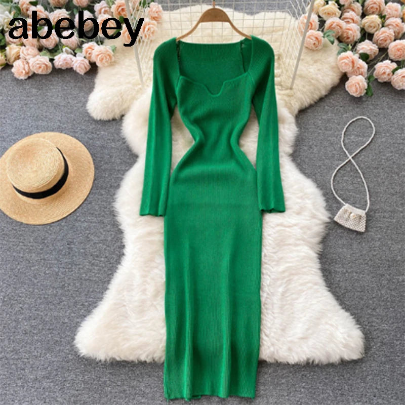 Dresses For Women 2026 Sexy Strapless Ribbed Knitted Bodycon Dress Women Winter Long Sleeve Midi Sweater Dress Clothes
