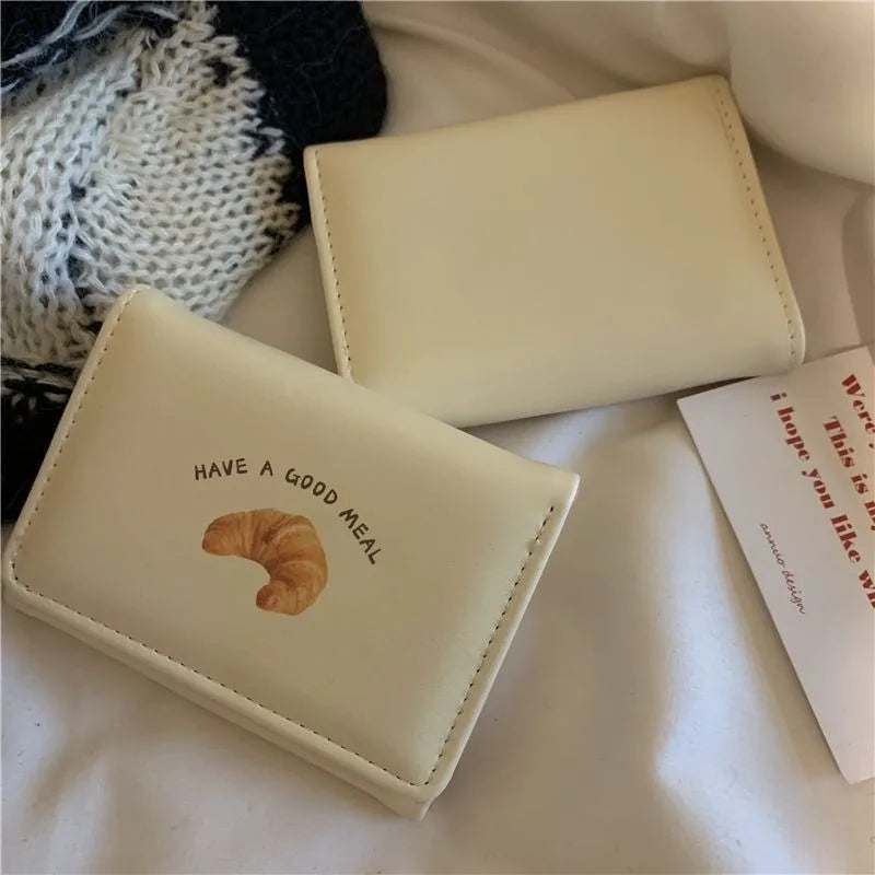New Butter Toast Wallet  Ins Cute Milk Yellow Short Wallet Korean Version Cartoon Student Coin Purse For Woman Key Storage Purse