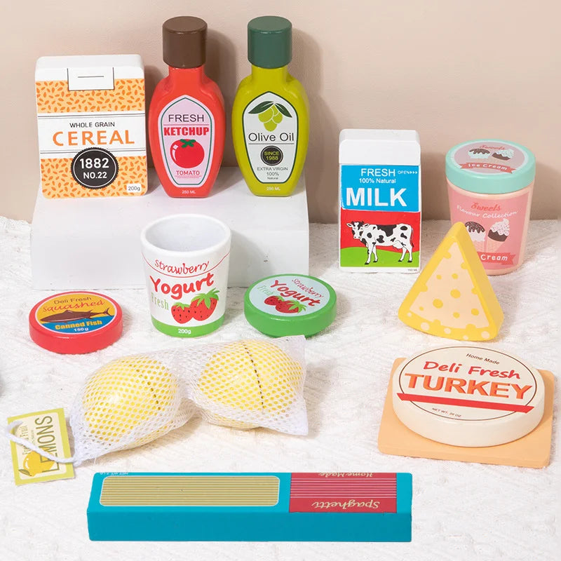 Kids Pretend Play Simulation Kitchen Food Toys Wooden Food Play Set Imitation Game Houseplay Roleplay Toy for Girls Children