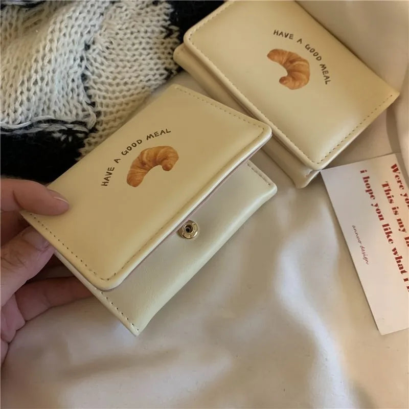 New Butter Toast Wallet  Ins Cute Milk Yellow Short Wallet Korean Version Cartoon Student Coin Purse For Woman Key Storage Purse