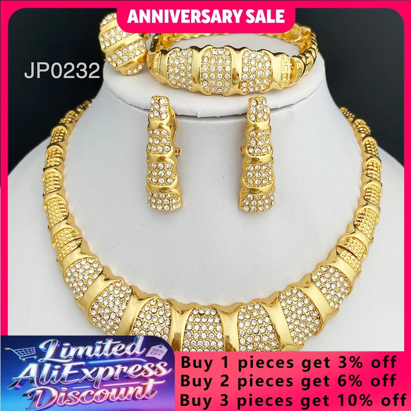 Dubai Jewelry Set For Women 18K Gold Plated Luxury Necklace Earrings Bracelet And Ring Set Jewelry For Wedding Party Trending