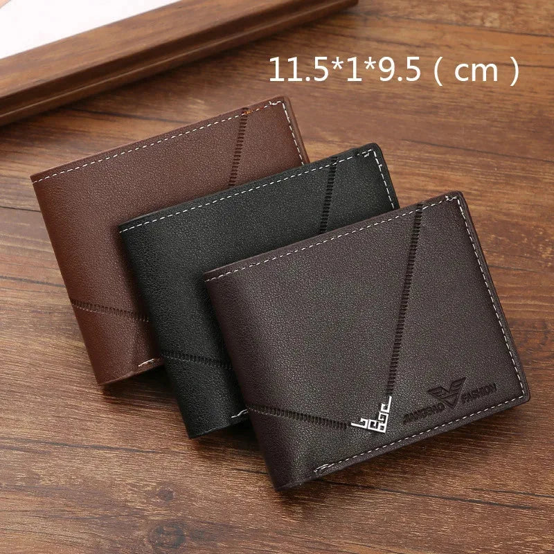 Men's wallet, leather short multiple card holder, wallet, credit card, ID card holder, casual men's business men's double fold
