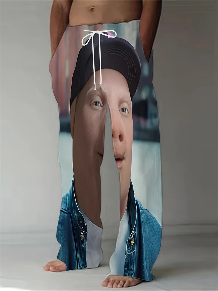 Funny Pig Face Casual Pants Mens Large Size Fashion Beach Pants Spring And Summer Festival Loose Fit Breathable Drawstring Pants