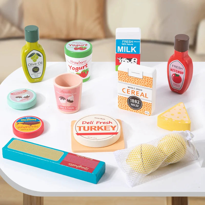 Kids Pretend Play Simulation Kitchen Food Toys Wooden Food Play Set Imitation Game Houseplay Roleplay Toy for Girls Children