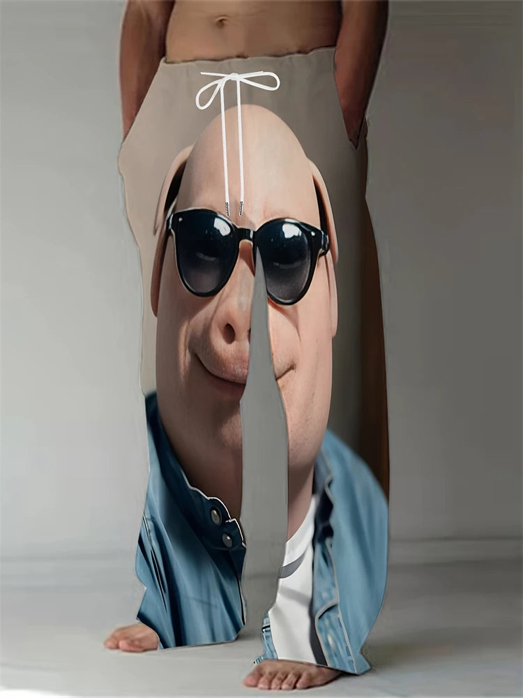 Funny Pig Face Casual Pants Mens Large Size Fashion Beach Pants Spring And Summer Festival Loose Fit Breathable Drawstring Pants